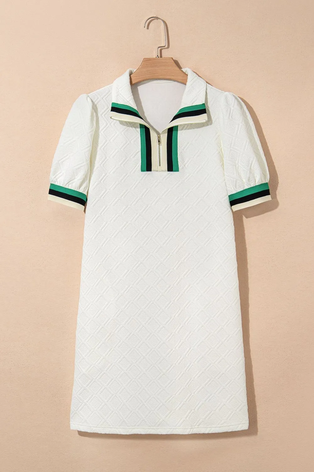 Striped Collared Zip Up Textured Dress, image 4