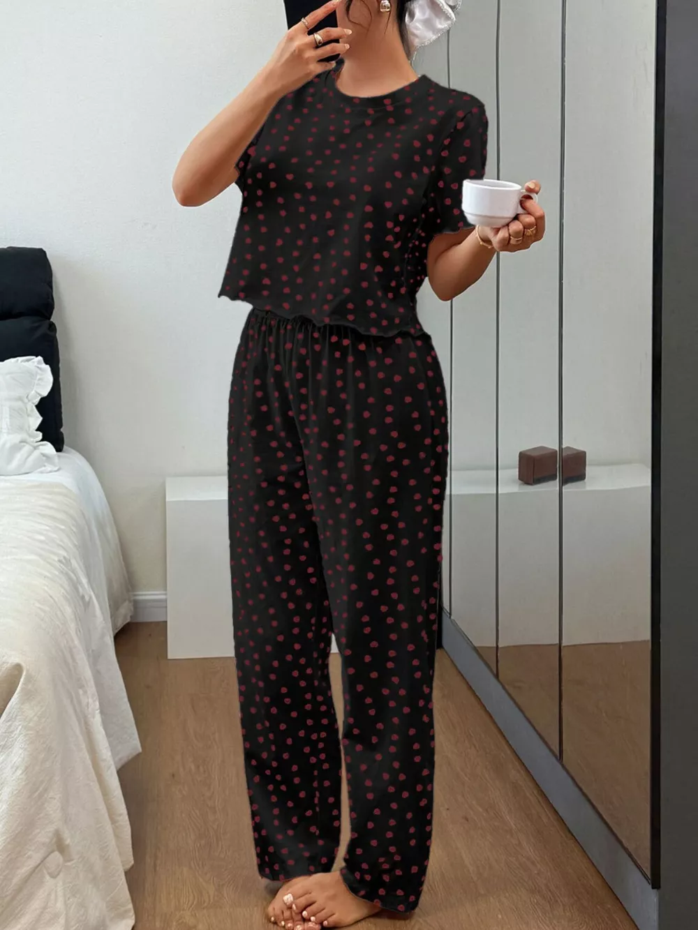 Polka Dot Short Sleeve Top and Shorts Set