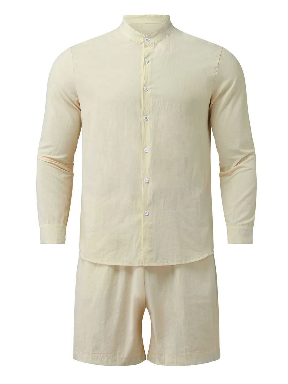 Men's Full Size Button Up Long Sleeve Shirt and Shorts Set Plus Size, image 3