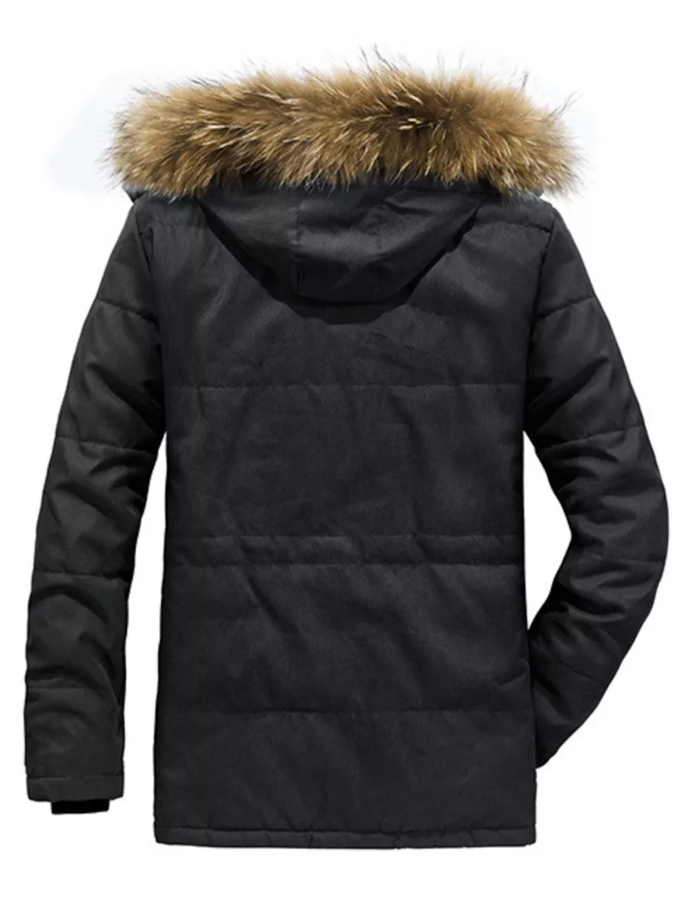 Men's Plus Size Zip Up Long Sleeve Puffer Coat with Faux Fur Hood, image 4