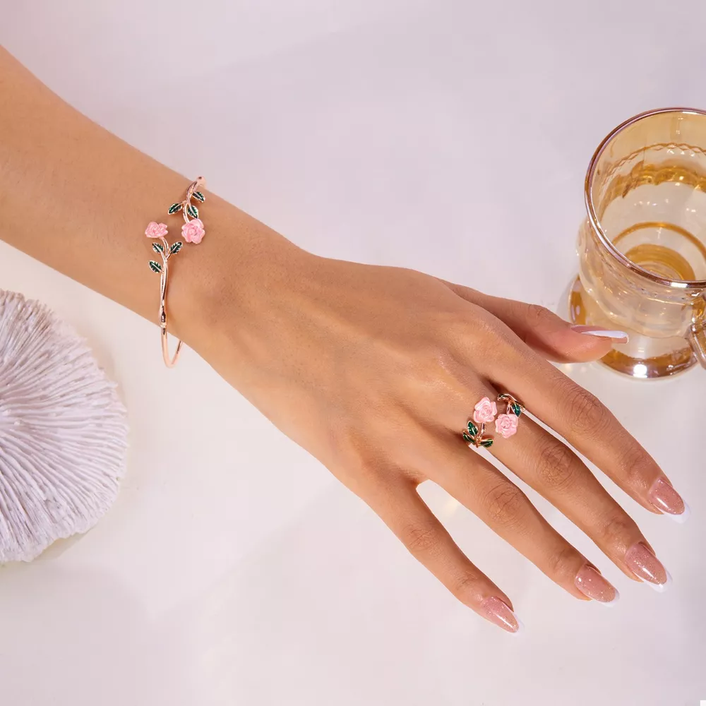Rose Bypass Ring and Bracelet Jewelry Set, image 8