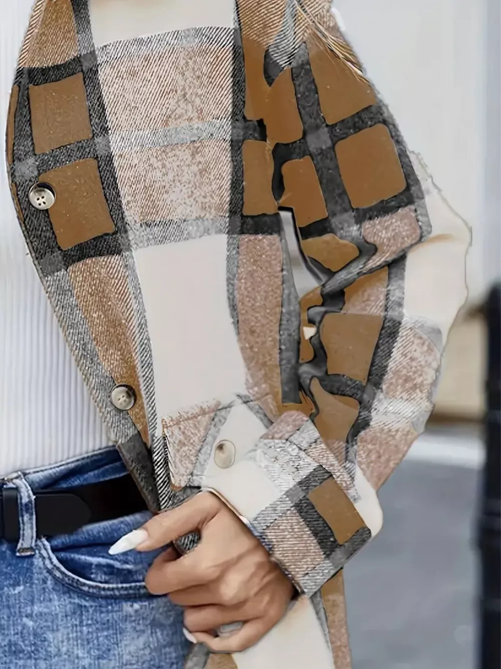 Plaid Button-Up Long Sleeve Shacket, image 4