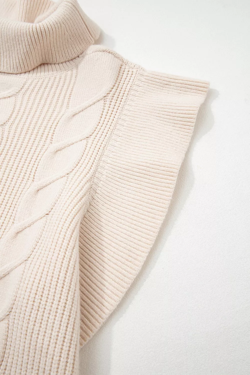 Cable Knit Turtleneck Ruffled Short Sleeve Sweater, image 20