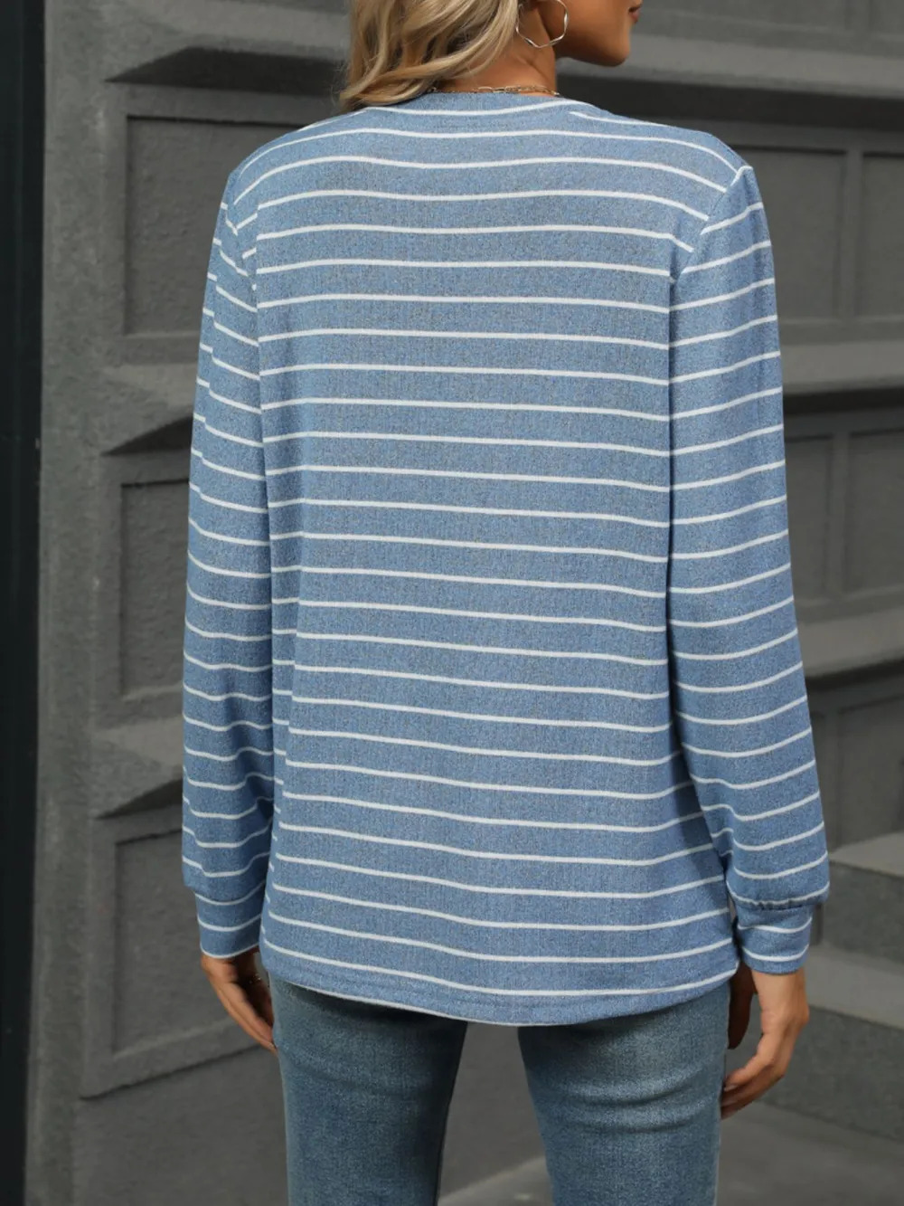 Striped Henley T-Shirt with Button Detail, image 7