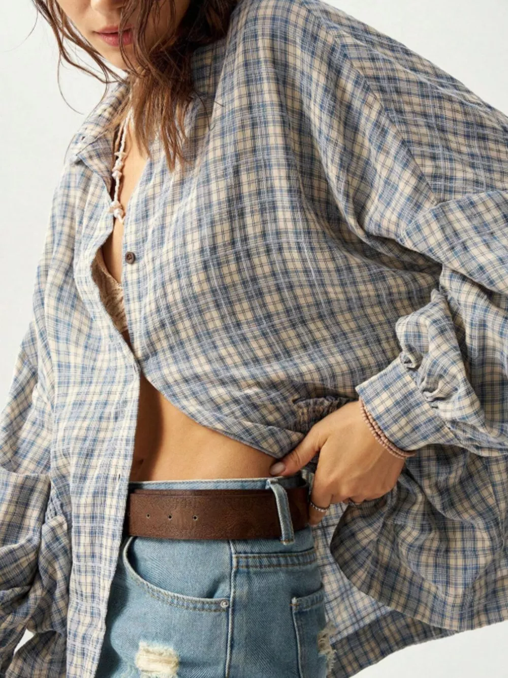 Oversized Plaid Button-Down Shirt, image 4