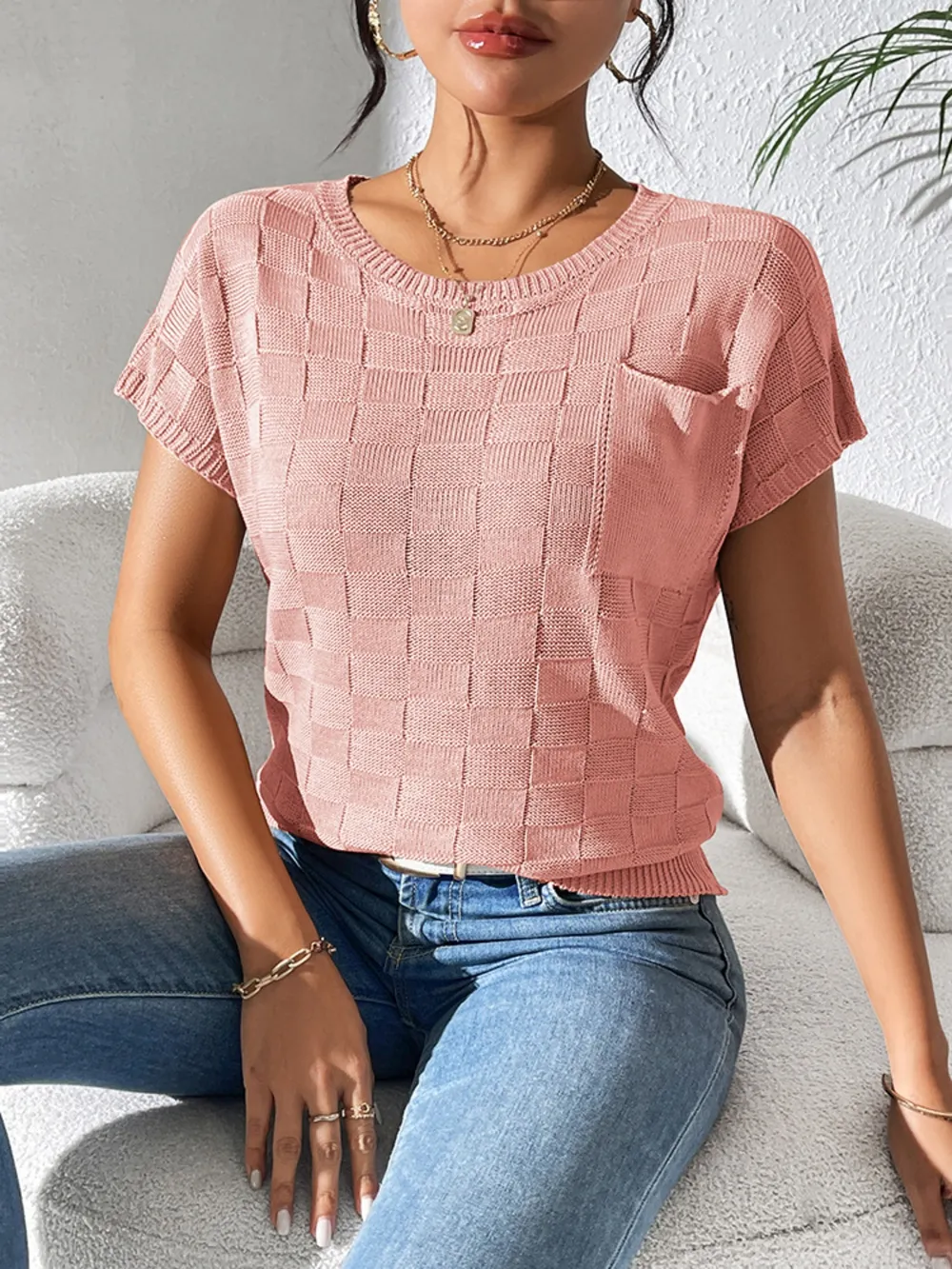 Round Neck Short Sleeve Knit Top, image 19