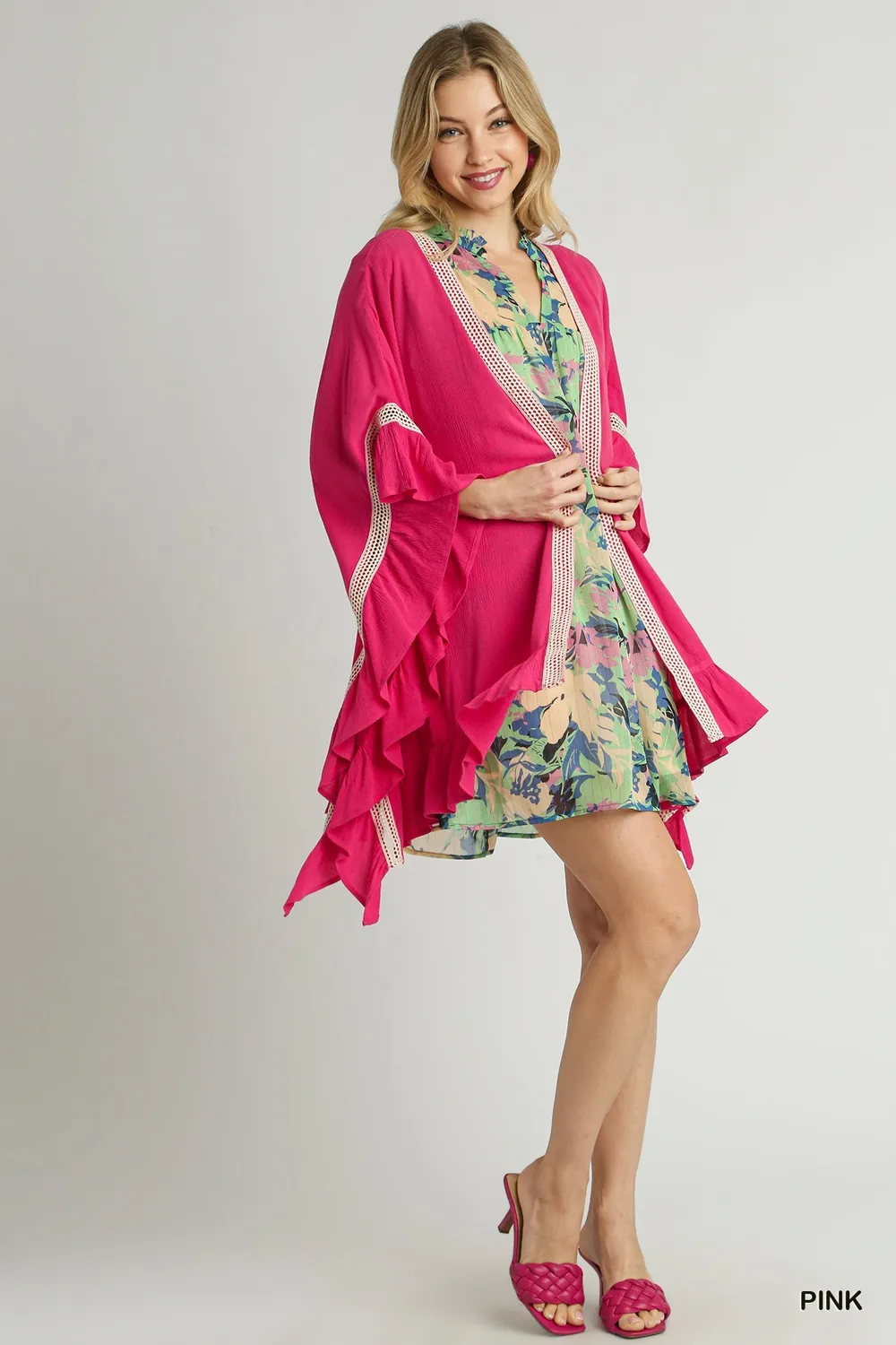 Ruffle Trim Kimono with Crochet Accent, image 3