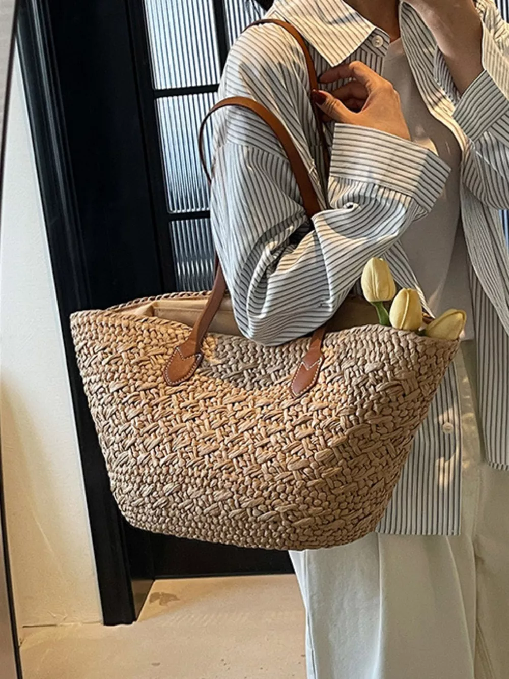 Woven Tote Shoulder Bag, image 3