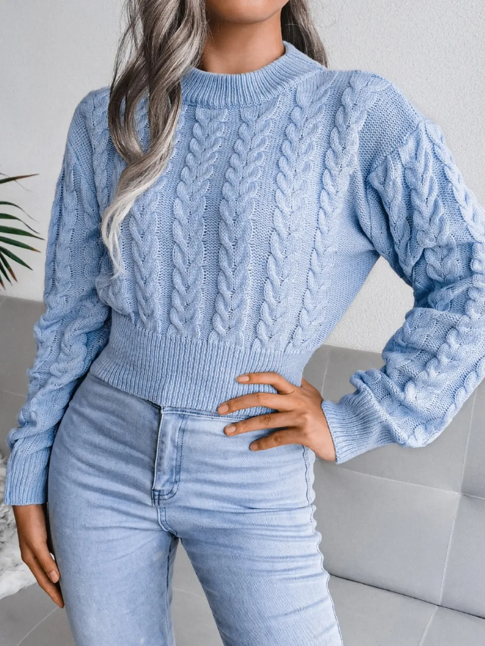 Cable-Knit Round Neck Sweater, image 7