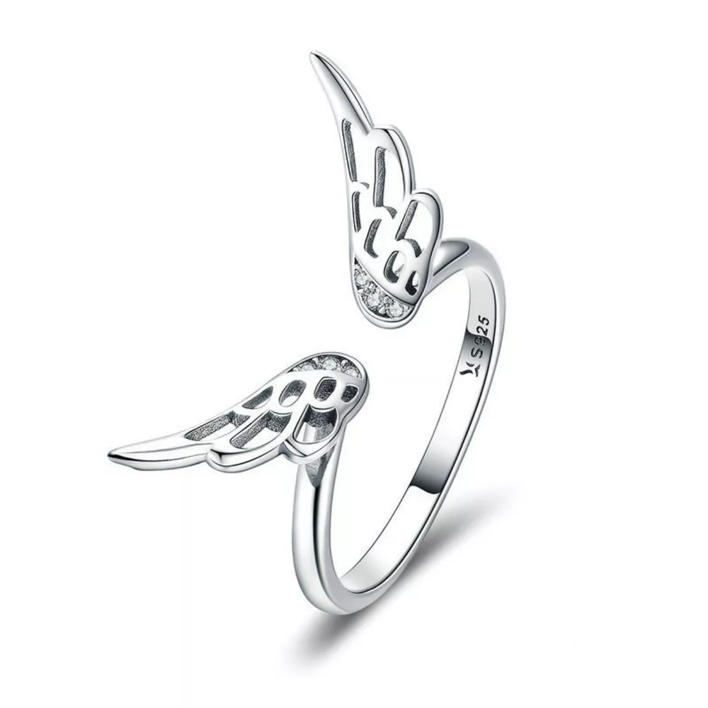 925 Sterling Silver Zircon Angel Wing Open Ring, image 2