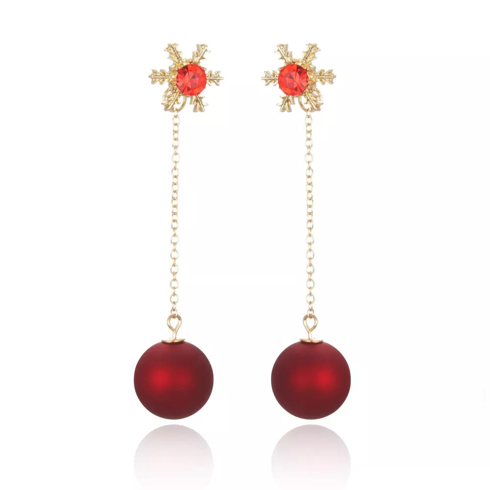 Snowflake Drop Earrings with Red Ball, image 4
