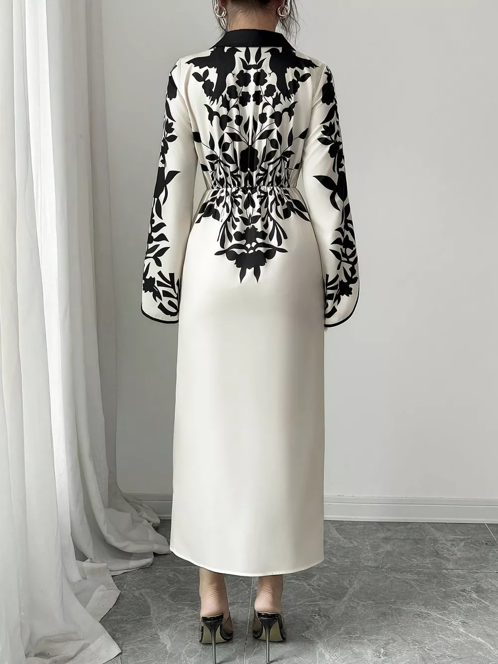 Slit Long Sleeve Wrap Midi Dress, image 3