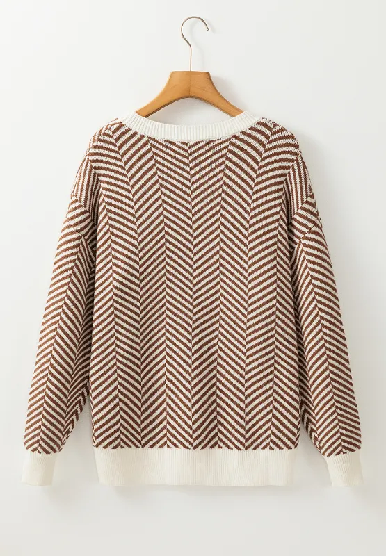 Striped Round Neck Long Sleeve Sweater, image 11