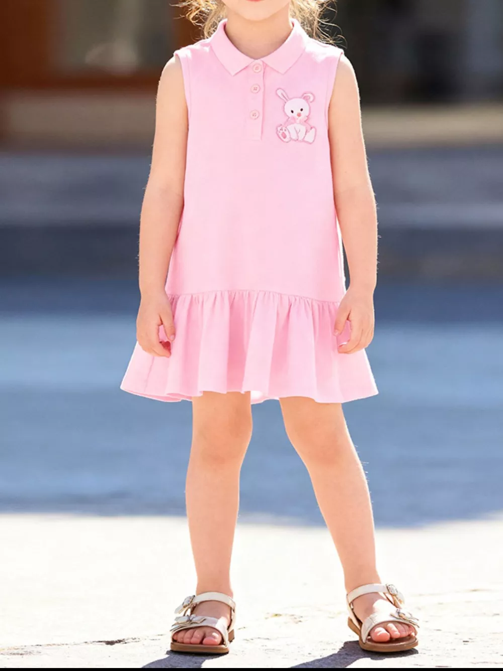 Children's Ruffled Hem Sleeveless Polo Dress