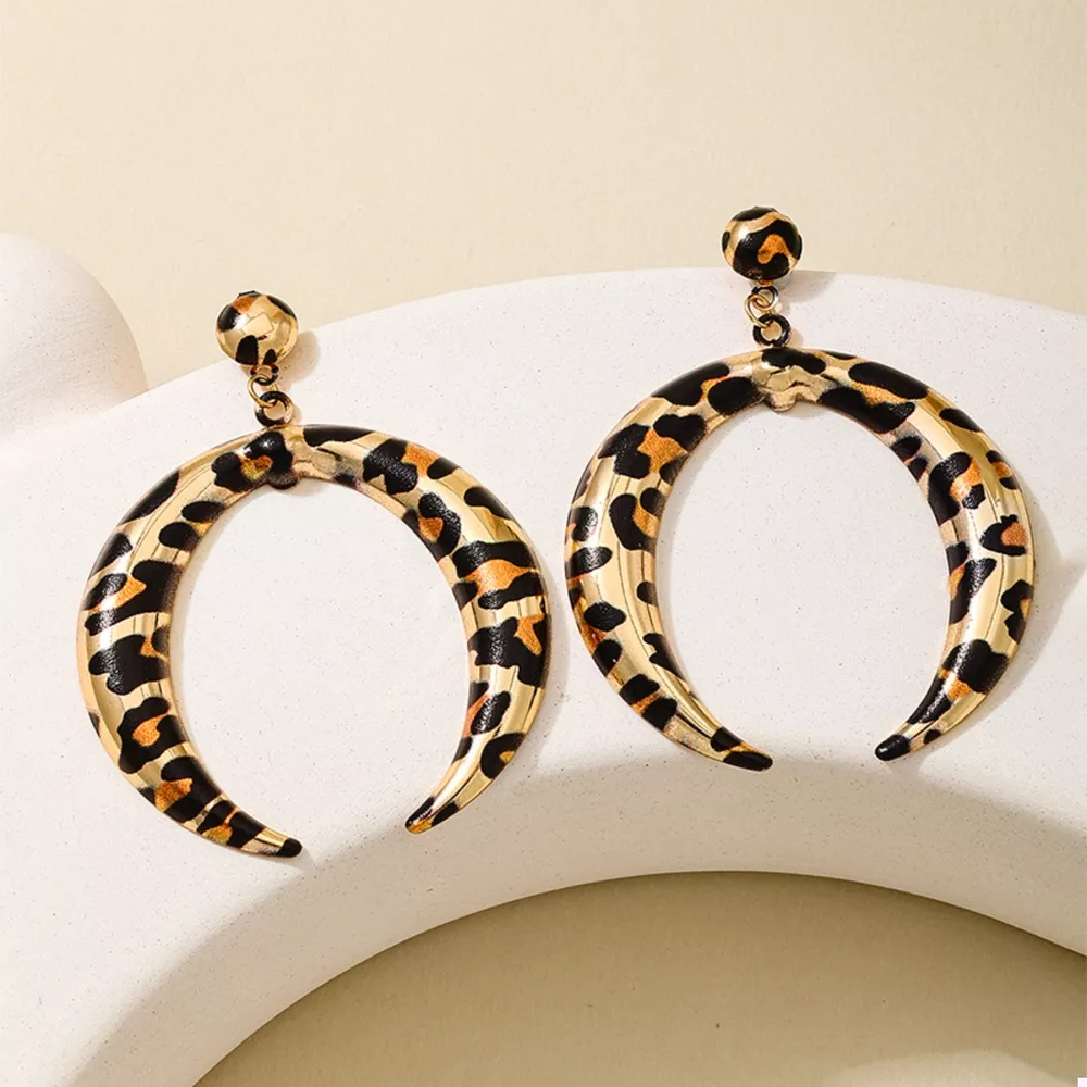 Leopard Crescent Dangle Earrings, image 3