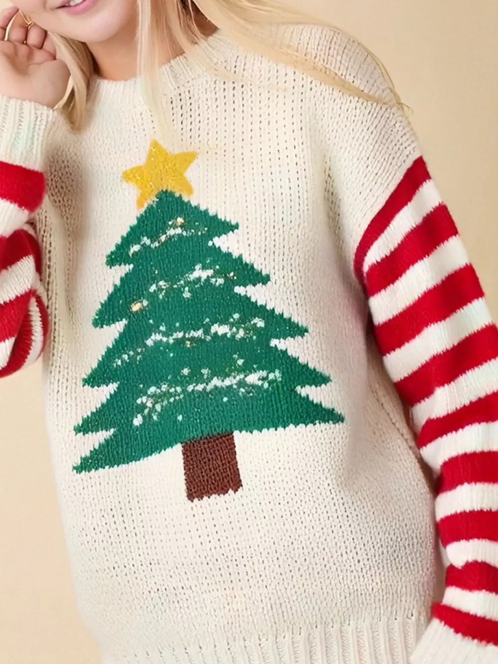 Christmas Tree Round Neck Sweater, image 4