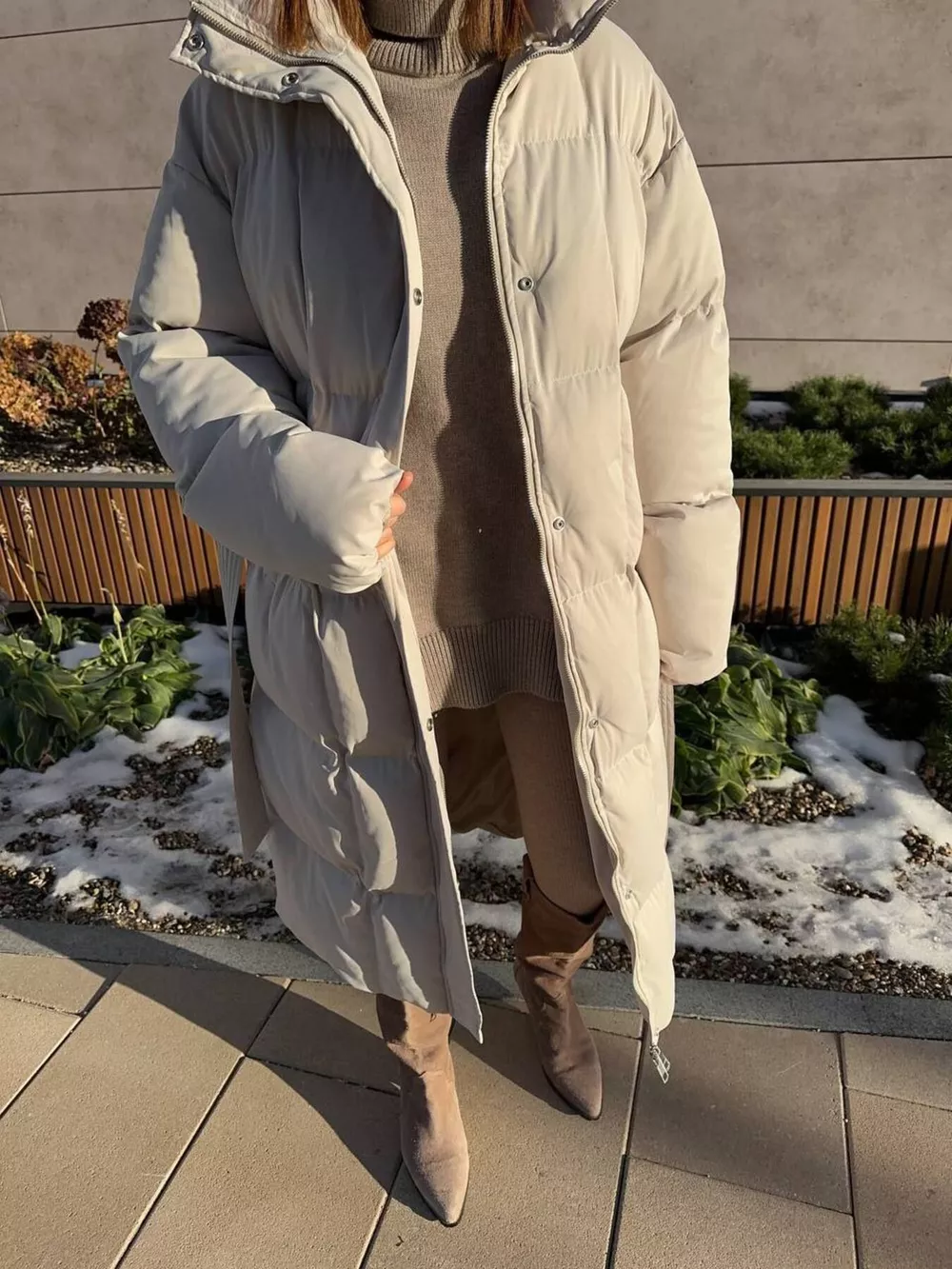 Longline Padded Winter Coat with Belted, image 5