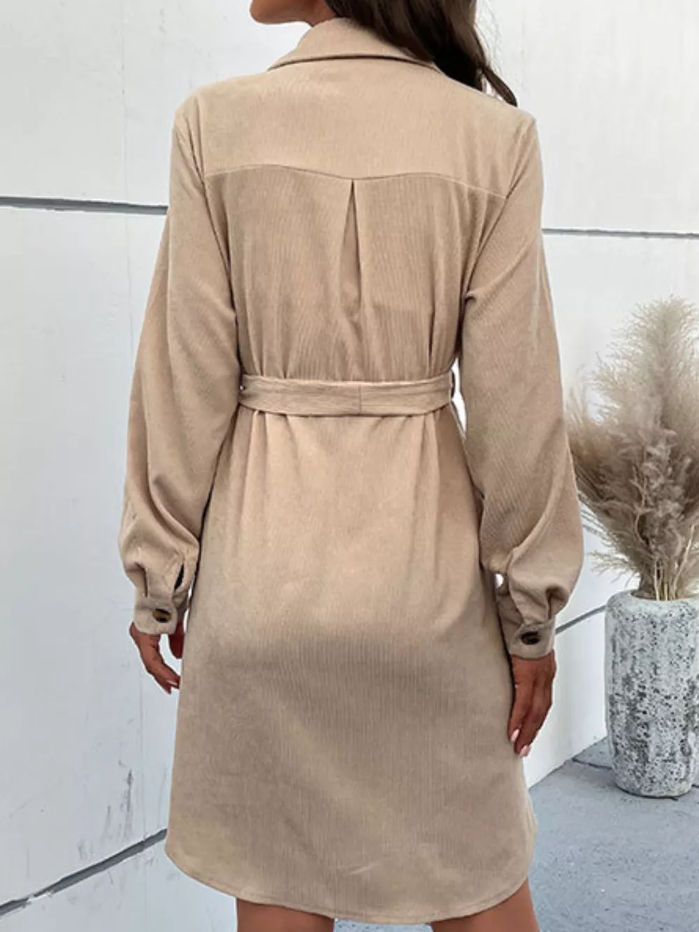 Button-Front Tie Waist Shirt Dress, image 4