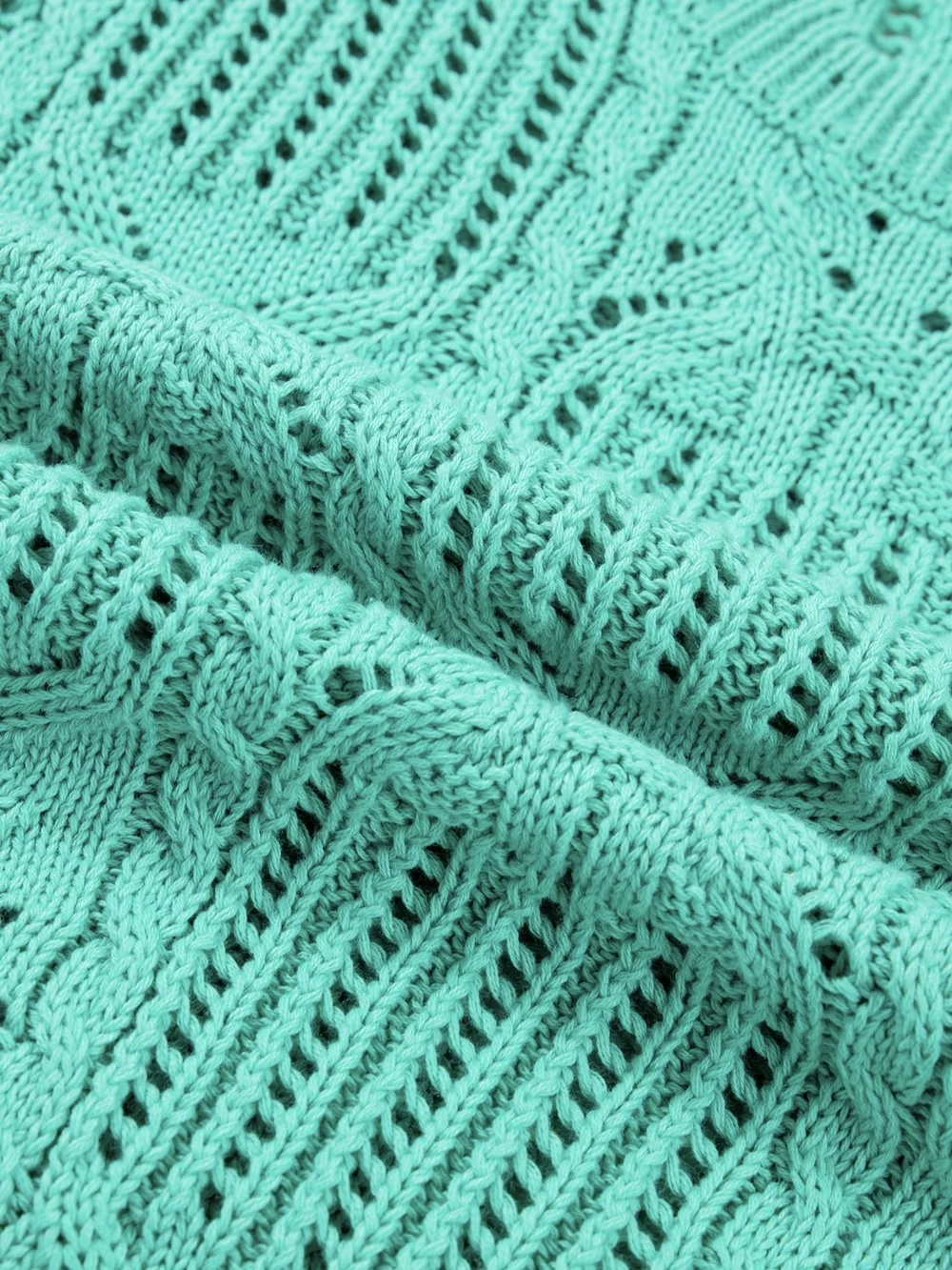 Pointelle Knit Patterned Scalloped Trim Short Sleeve Sweater, image 9