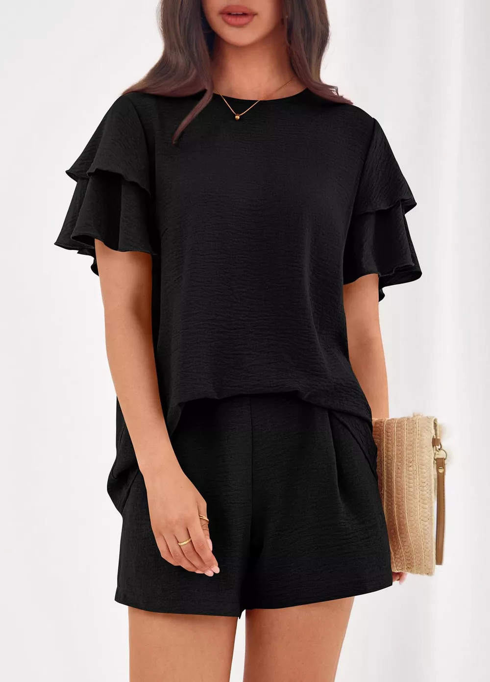 Ruffle Sleeve Top and Shorts Two-Piece Set, image 4