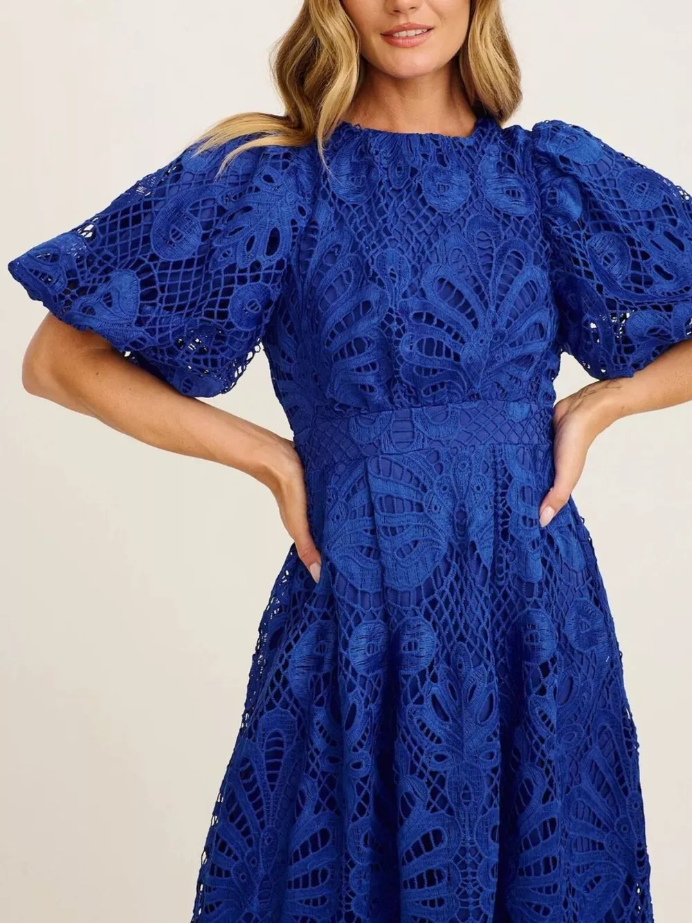 Lace Puff Sleeve Midi Dress, image 3