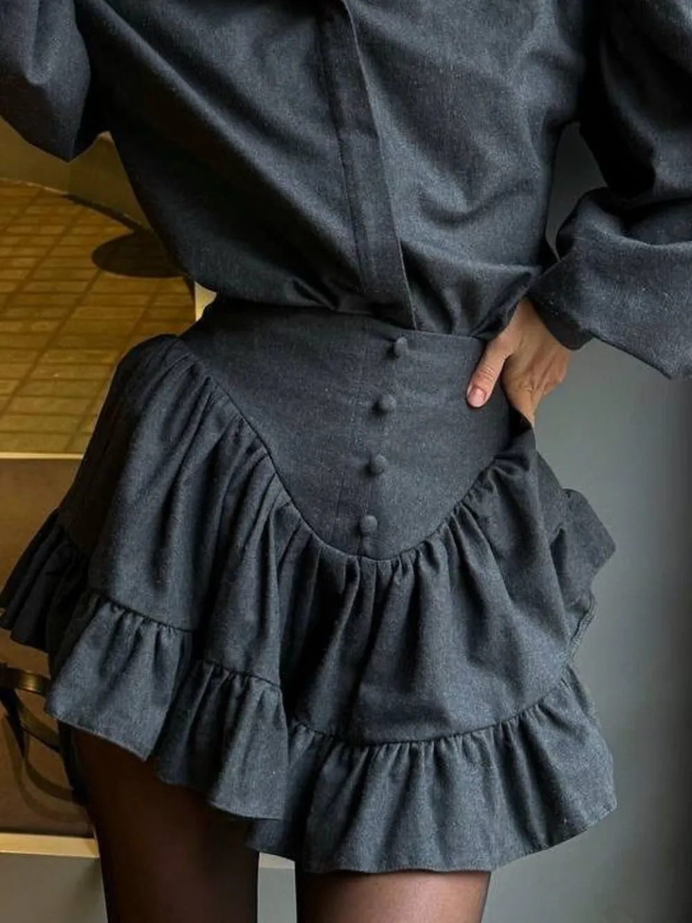 Lantern Sleeve Shirt and Ruffled Skirt Set, image 11