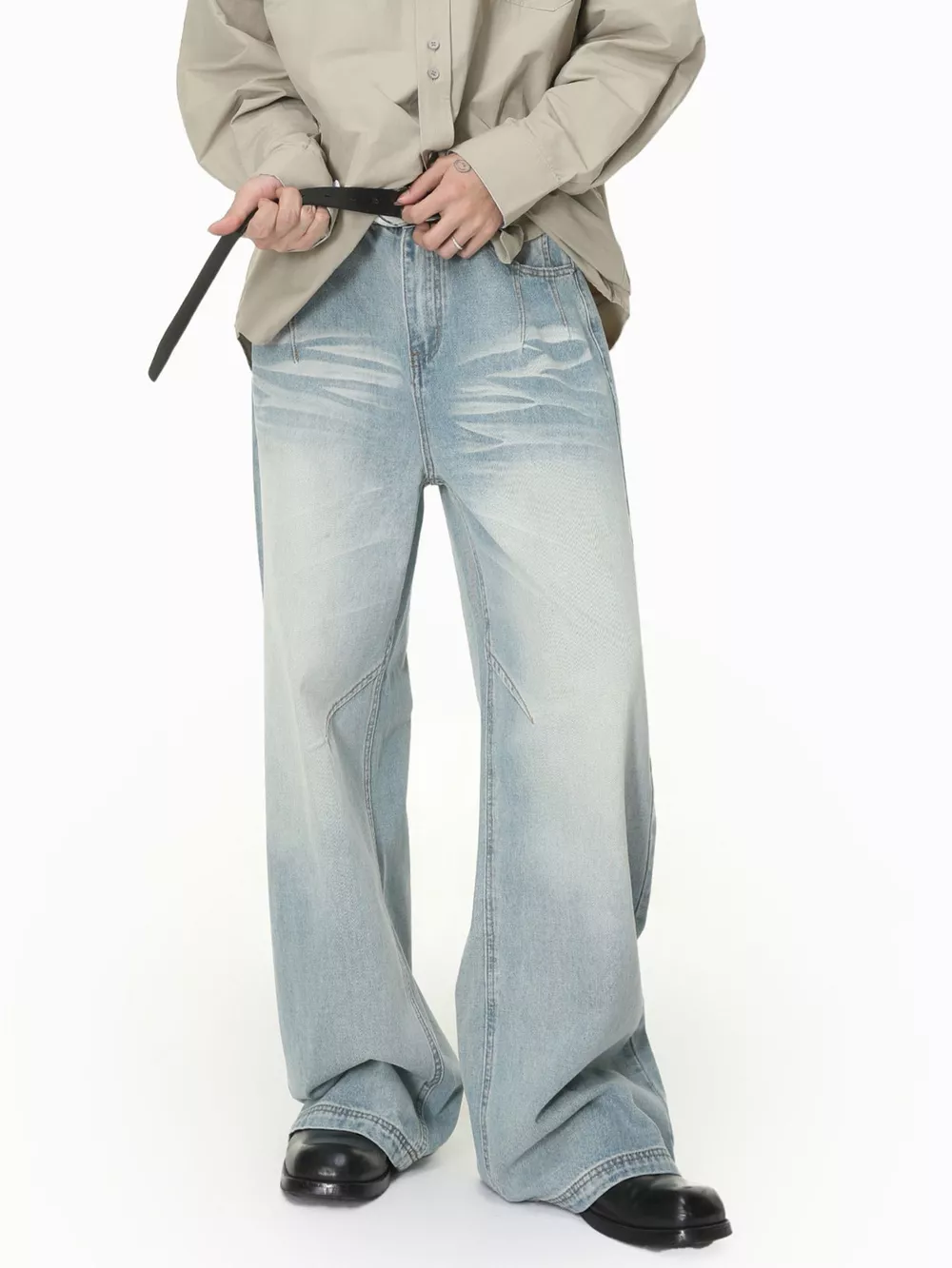 Men's Vintage Wash Wide Leg Jeans, image 5