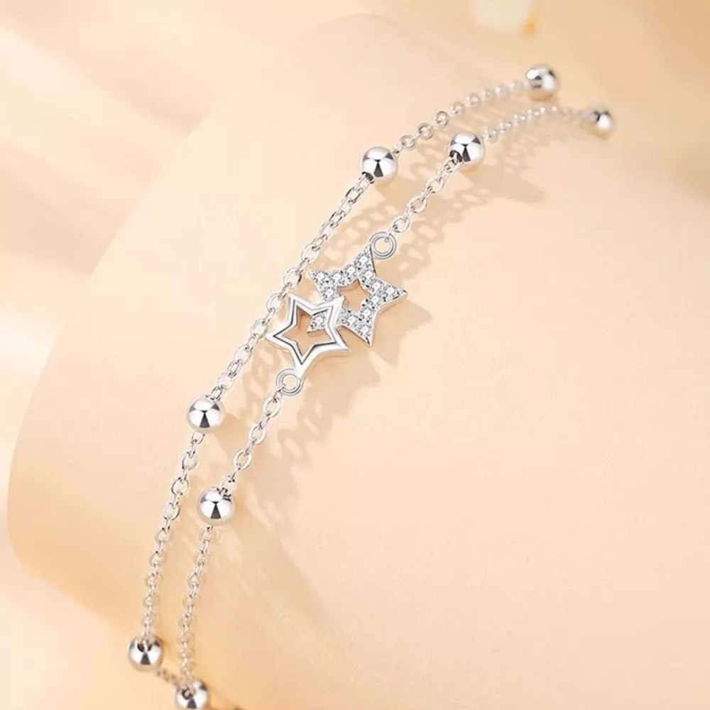 925 Sterling Silver Zircon Star Chain Bracelet, image 3