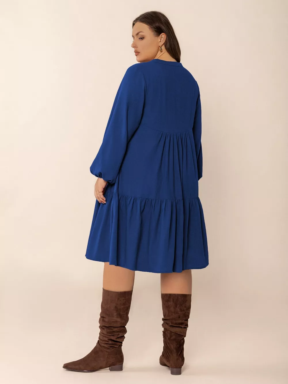 Plus Size Tie Neck Balloon Sleeve Dress, image 6