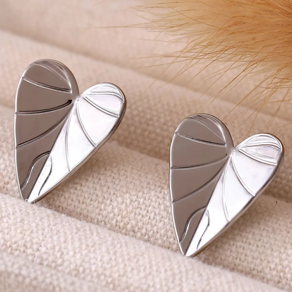 Stainless Steel Heart Leaf Stud Earring, image 6