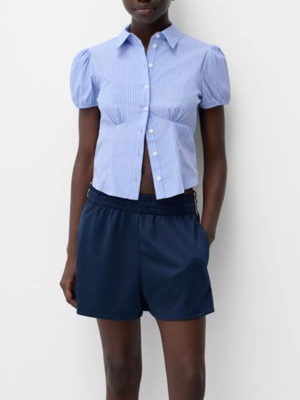 Striped Button Up Puff Sleeve Shirt, image 4