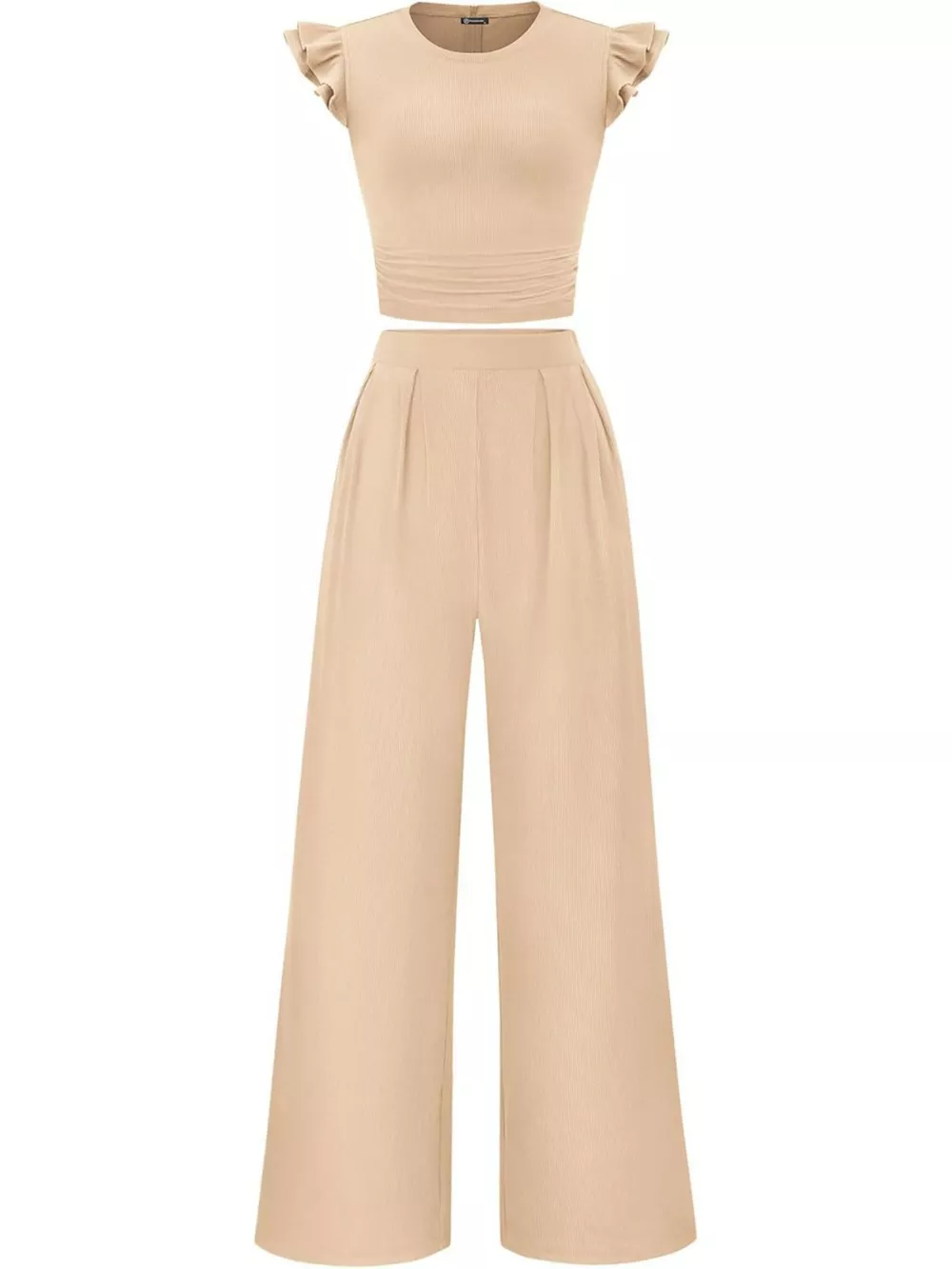 Ruffled Mock Neck Top and Wide Leg Pants Set, image 12