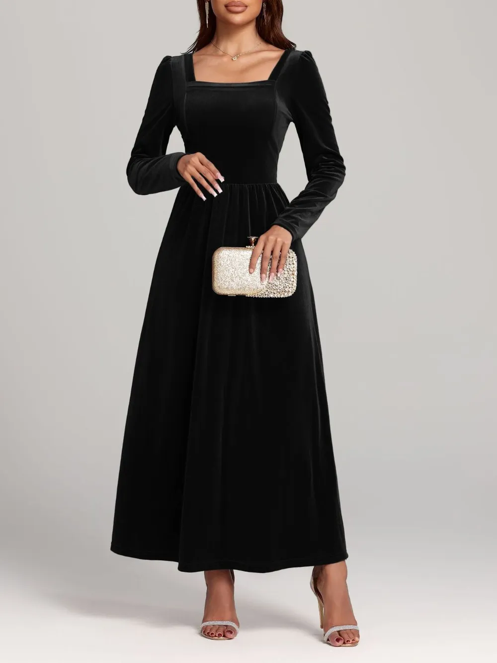 Velvet Square Neck Long Sleeve Dress, image 5