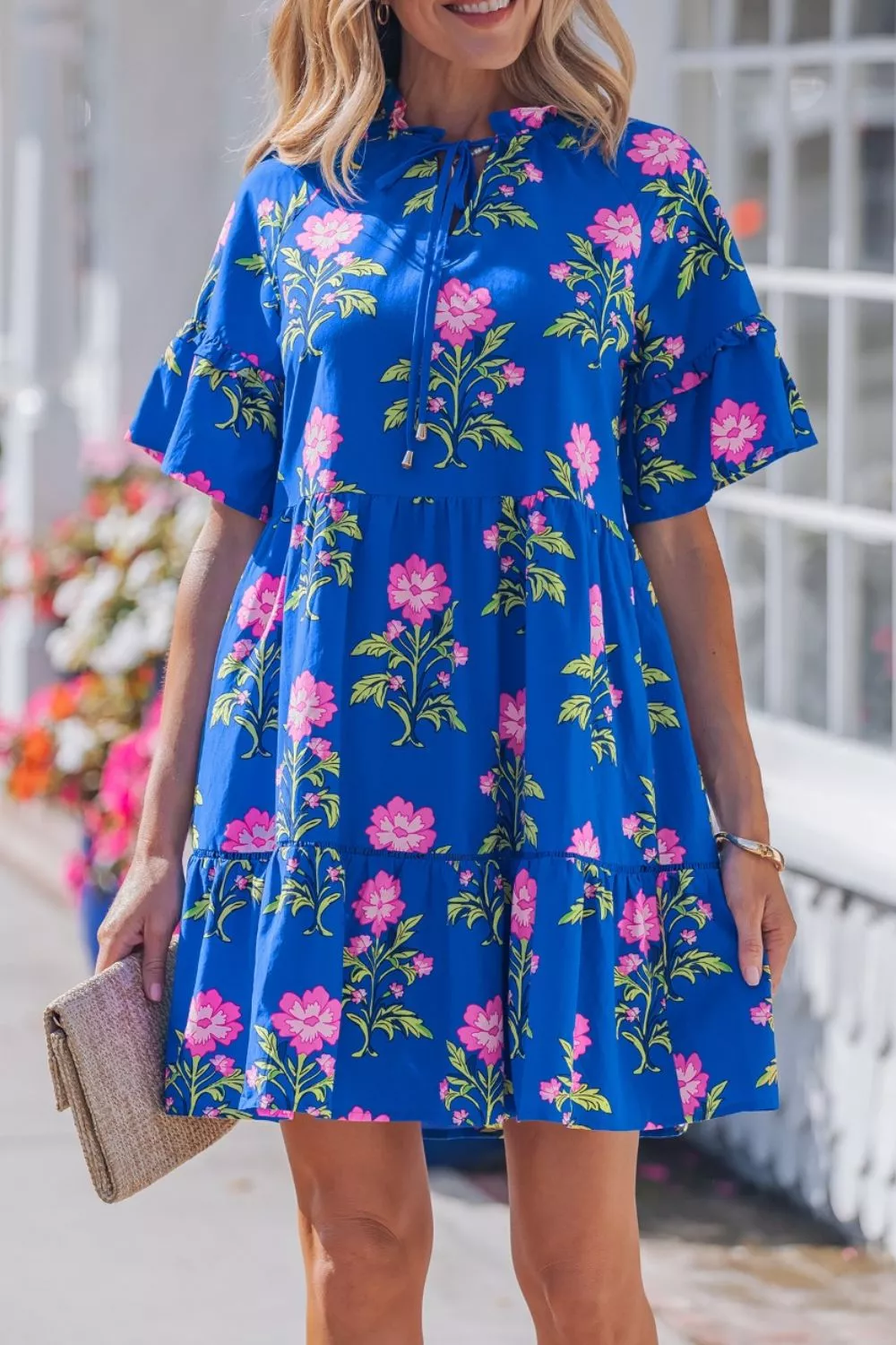 V Neck Short Sleeve Loose Flower Dress, image 5