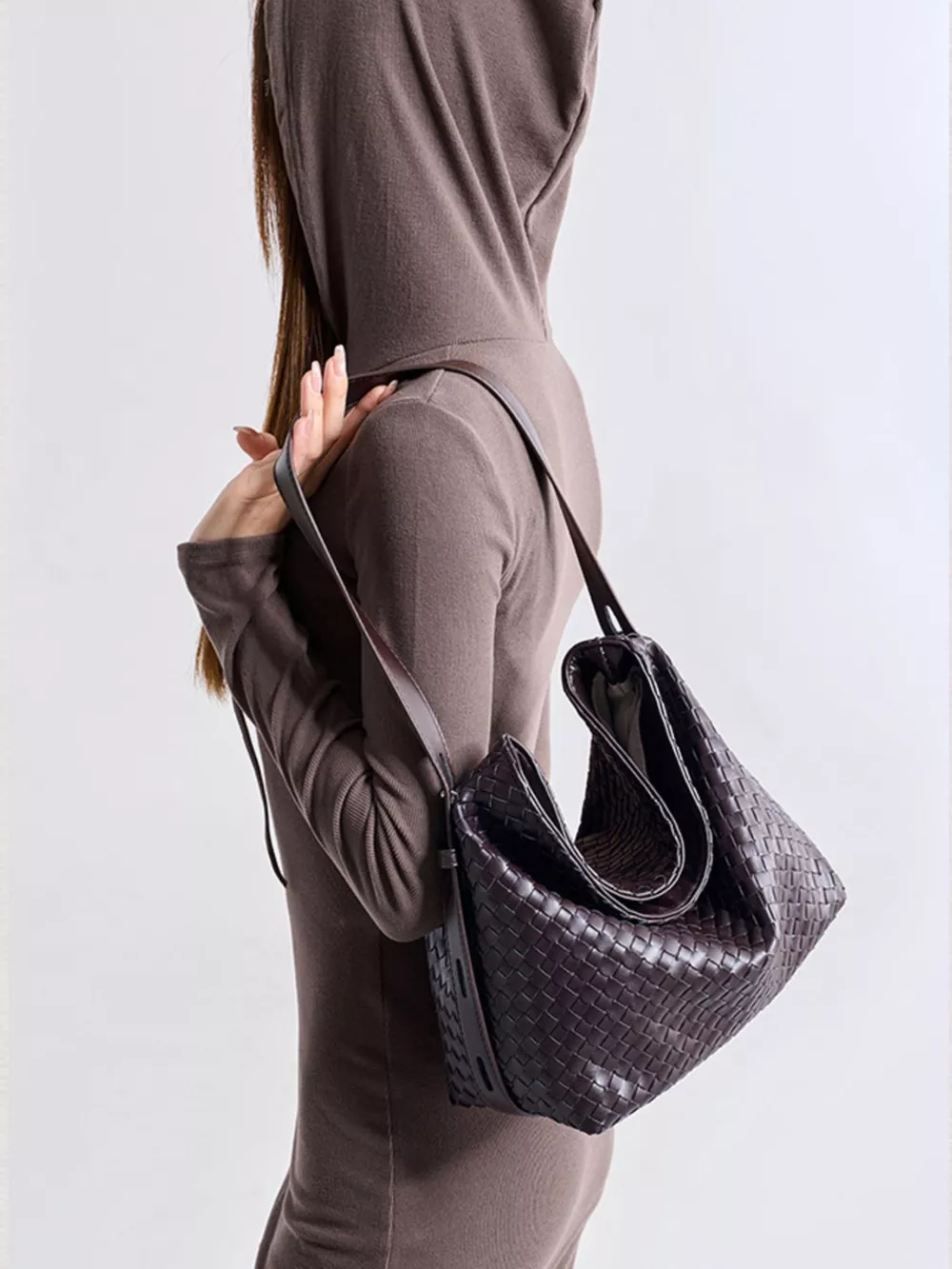 Woven Leather Hobo Shoulder Bag, image 2