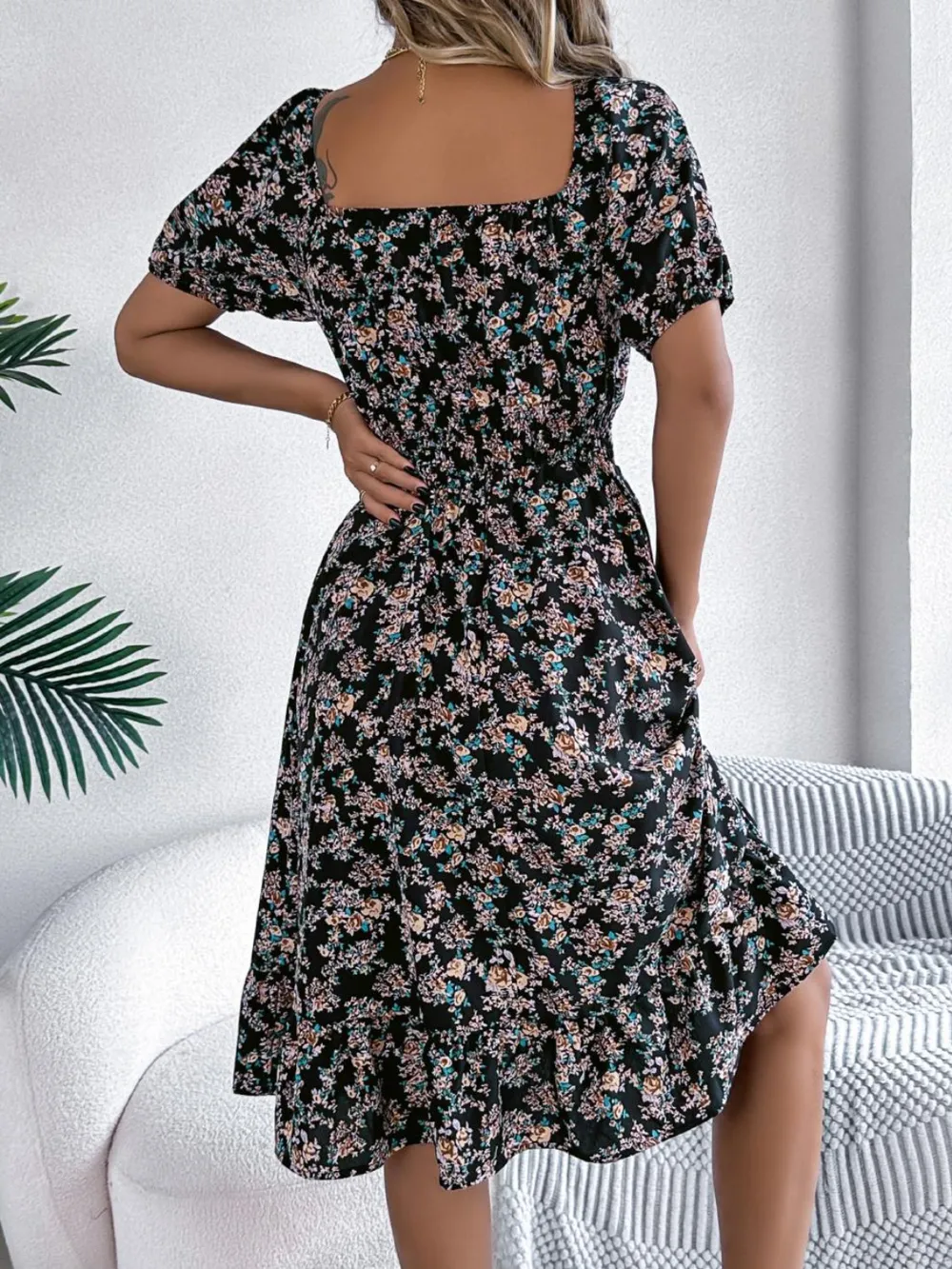 Ruffled Hem Floral Puff Sleeve Dress, image 6
