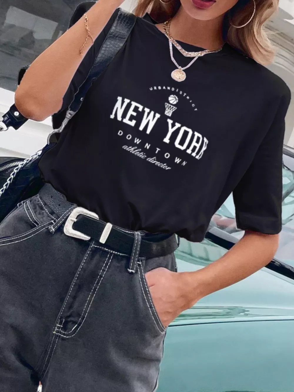 Letter Round Neck Half Sleeve T-Shirt, image 2