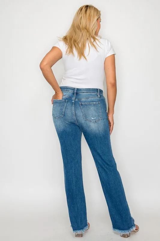 Full Size Raw Hem Distressed Mid Rise Straight Jeans, image 5
