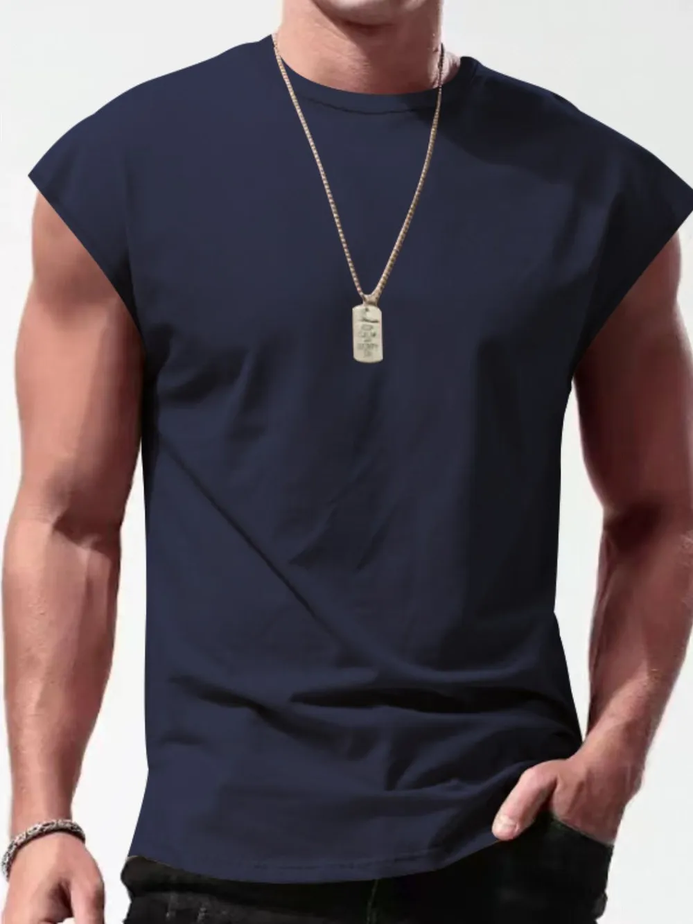 Men's Full Size Round Neck Cap Sleeve Tank Plus Size, image 3