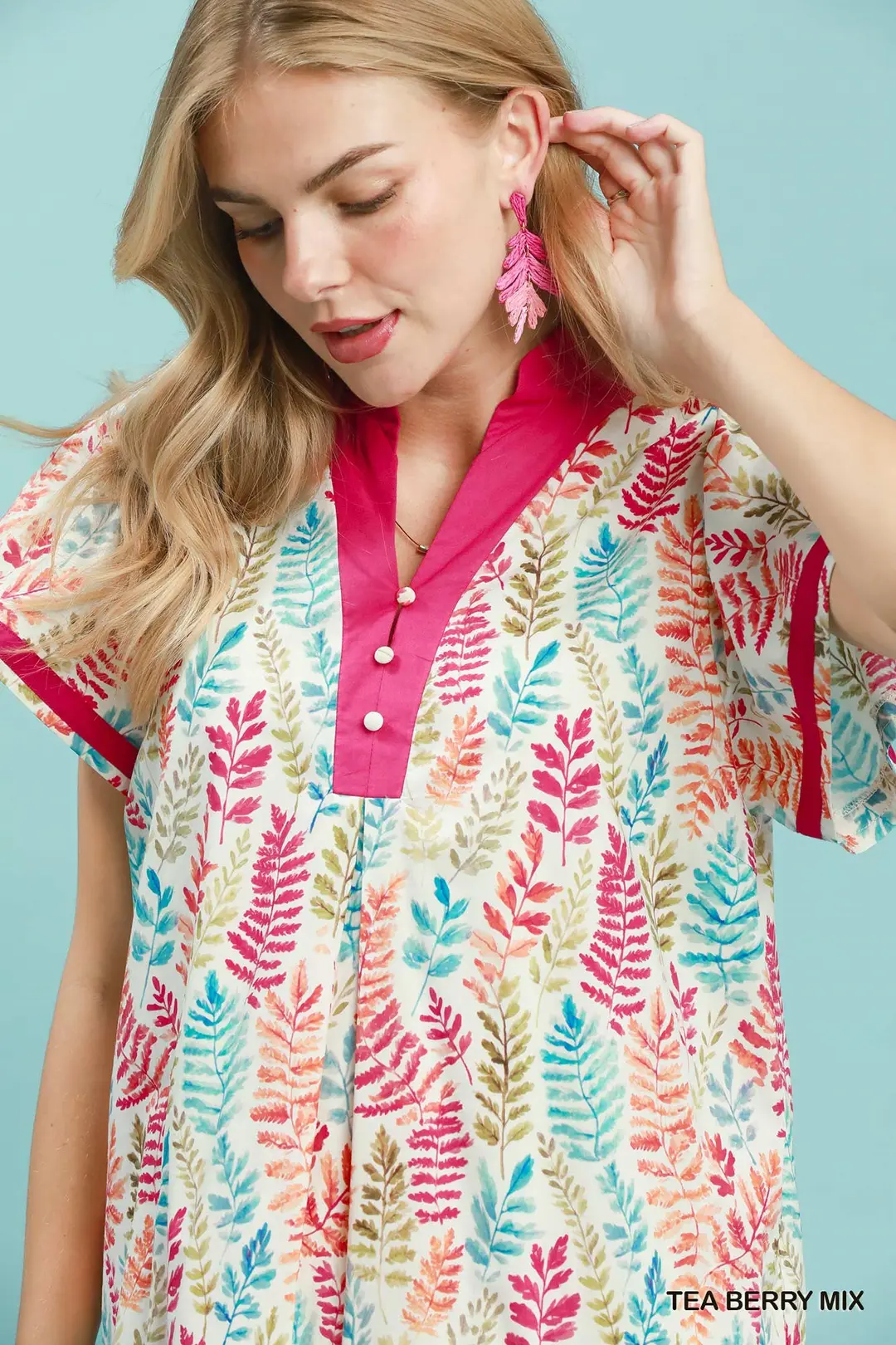 Leaf Print Flutter Sleeve Tiered Mini Dress, image 4