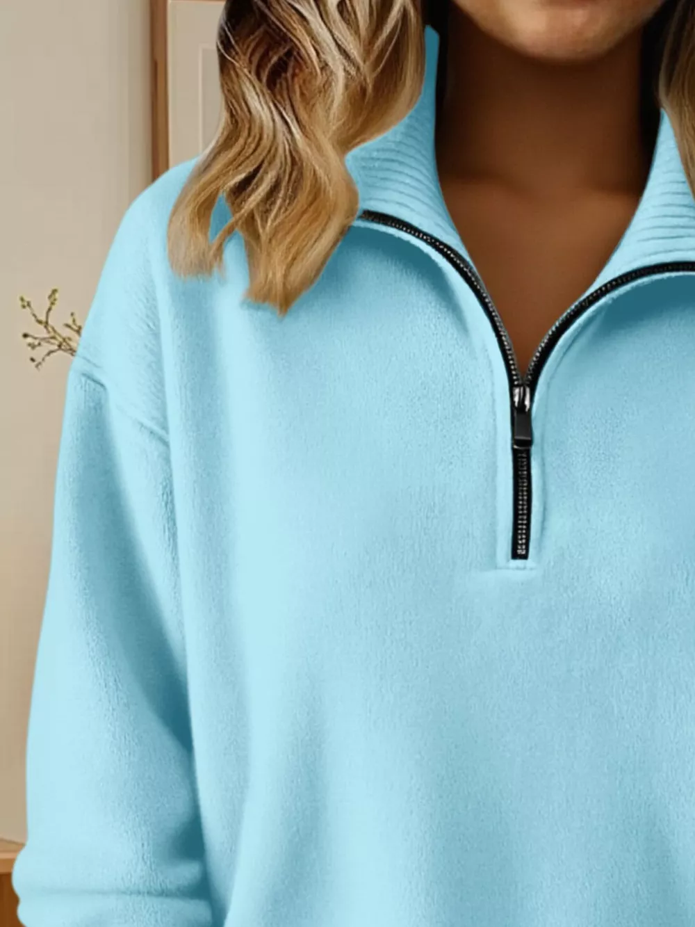 Full Size Half Zip Dropped Shoulder Sweater Plus Size, image 10