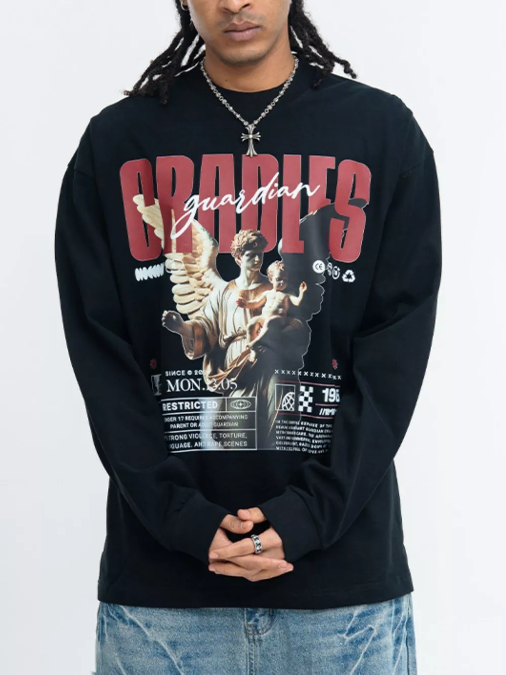 Men's Guardian Angel Graphic Long Sleeve T-Shirt, image 3