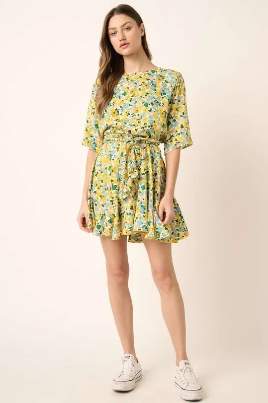 Floral Tie Waist Half Sleeve Mini Dress, image 2