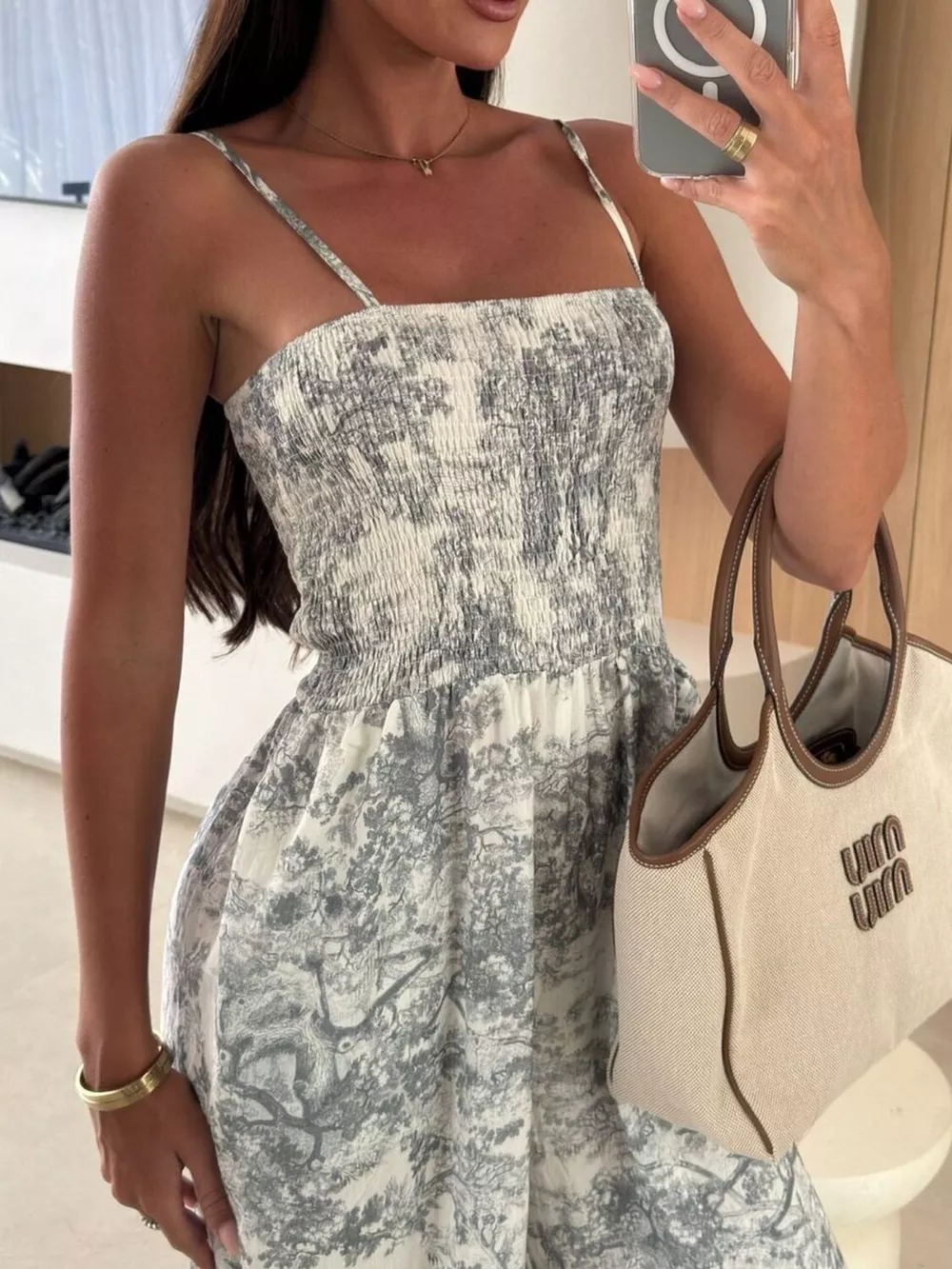 Printed Smocked Wide Leg Jumpsuit, image 2