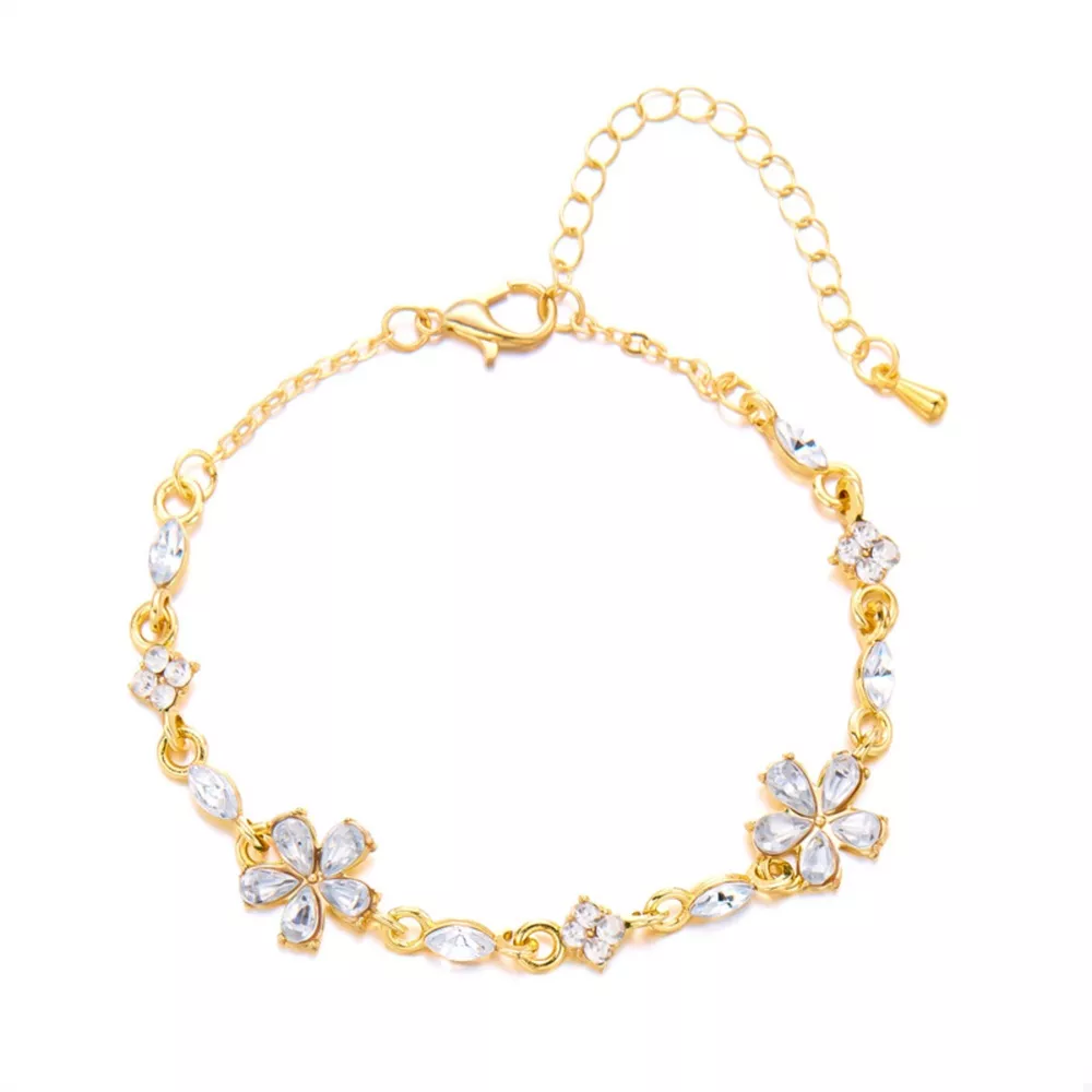 18K Gold-Plated Rhinestone Flower Bracelet, image 6
