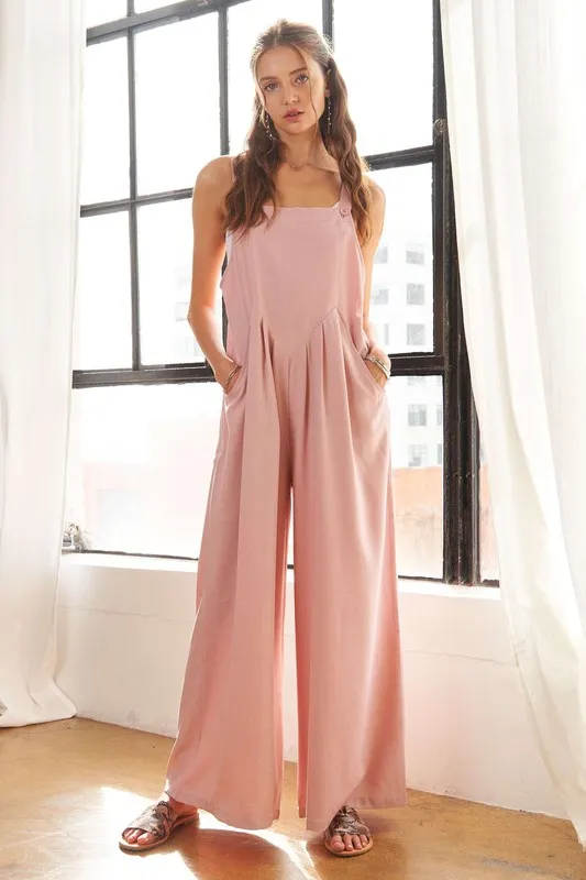 Square Neck Wide Leg Overalls with Pockets, image 2