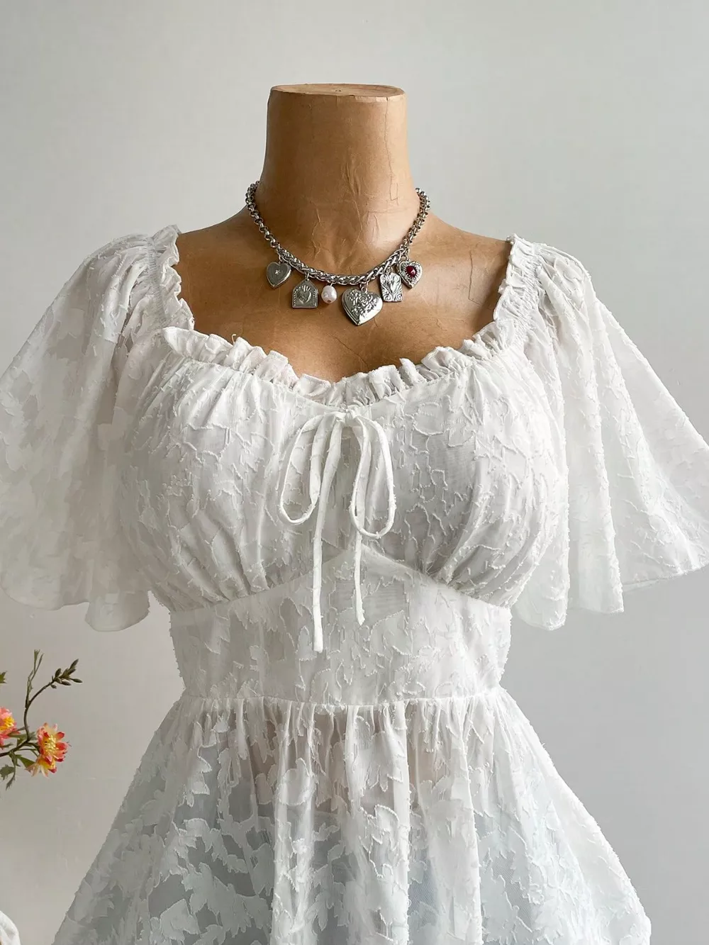 Plus Size Floral Flutter Sleeve Blouse with Smocked Back, image 4