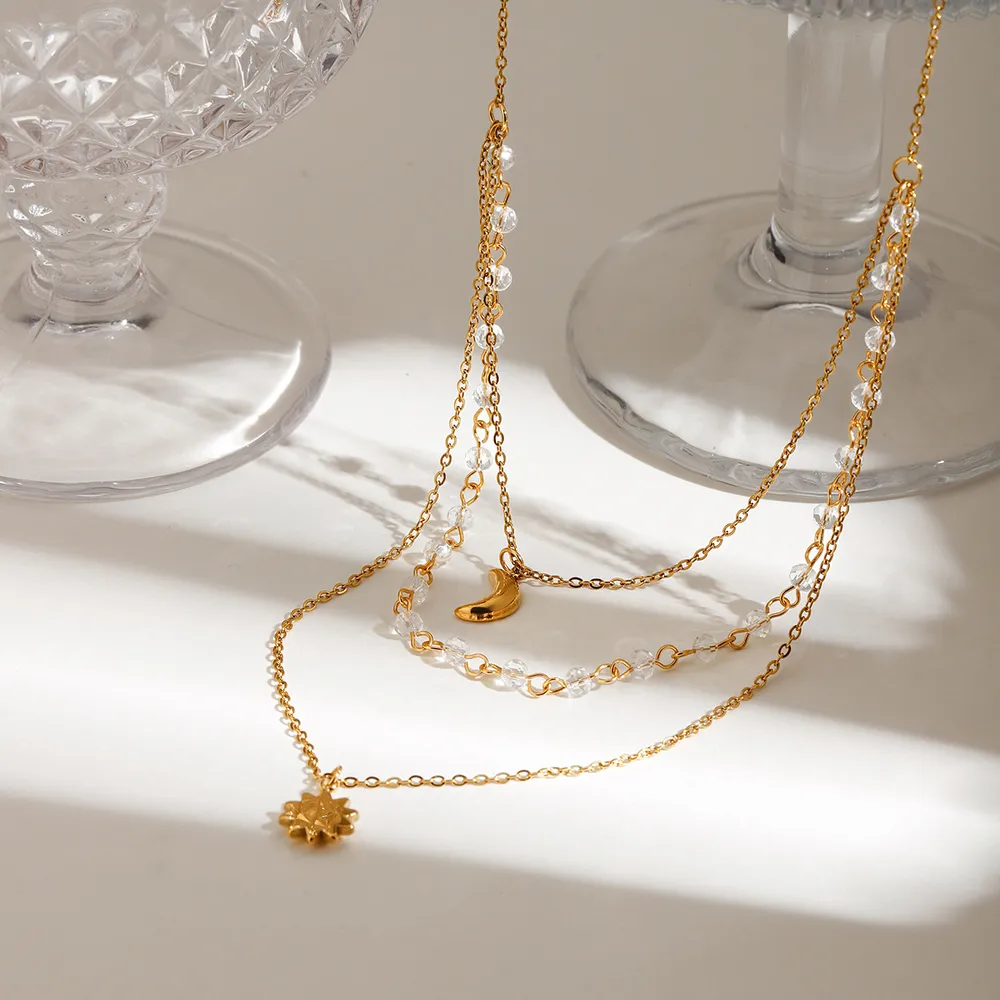 18K Gold-Plated Layered Moon Sun Pendant Necklace, image 3