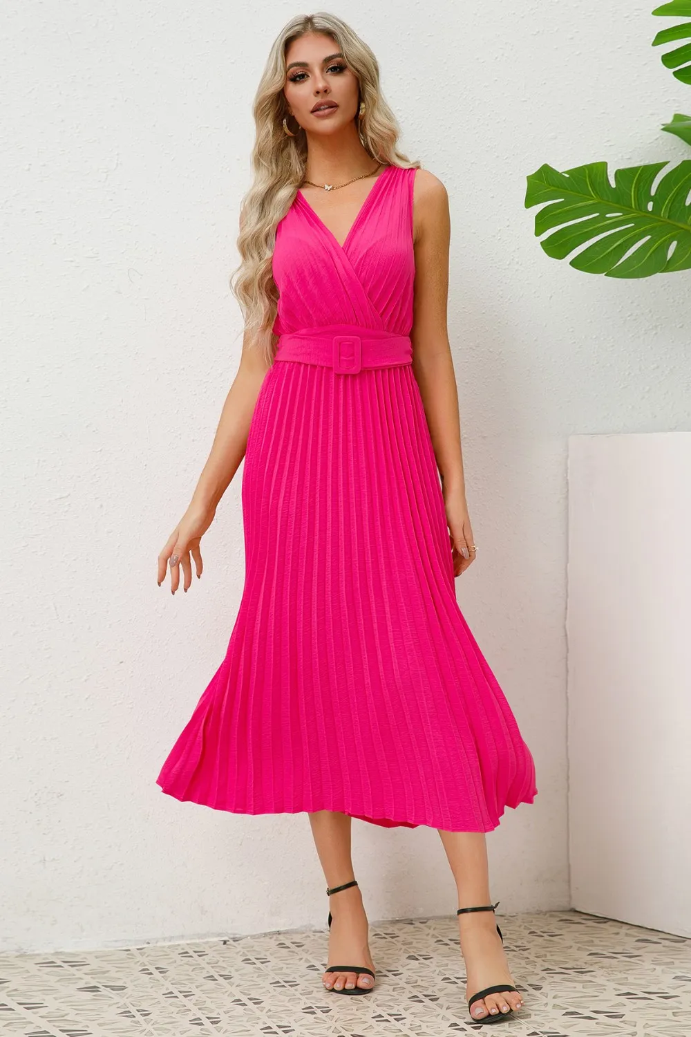 Surplice Sleeveless Midi Pleated Dress, image 14