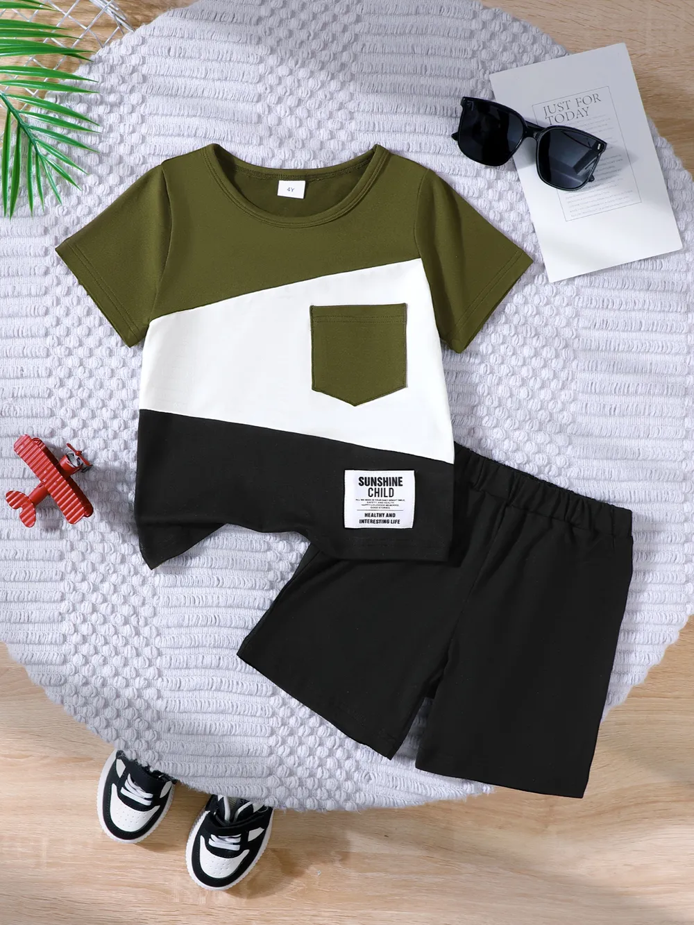 Children's Color Block Short Sleeve Top and Shorts Set, image 3